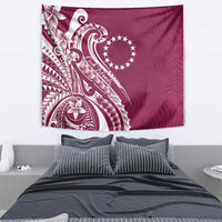Kia Orana Cook Islands Tapestry Maroon Plumeria Tropical Waves - Polynesian Pride