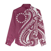 Kia Orana Cook Islands Women Casual Shirt Maroon Plumeria Tropical Waves - Polynesian Pride