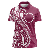 Kia Orana Cook Islands Women Polo Shirt Maroon Plumeria Tropical Waves - Polynesian Pride
