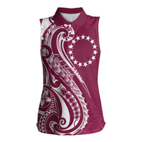 Kia Orana Cook Islands Women Sleeveless Polo Shirt Maroon Plumeria Tropical Waves - Polynesian Pride