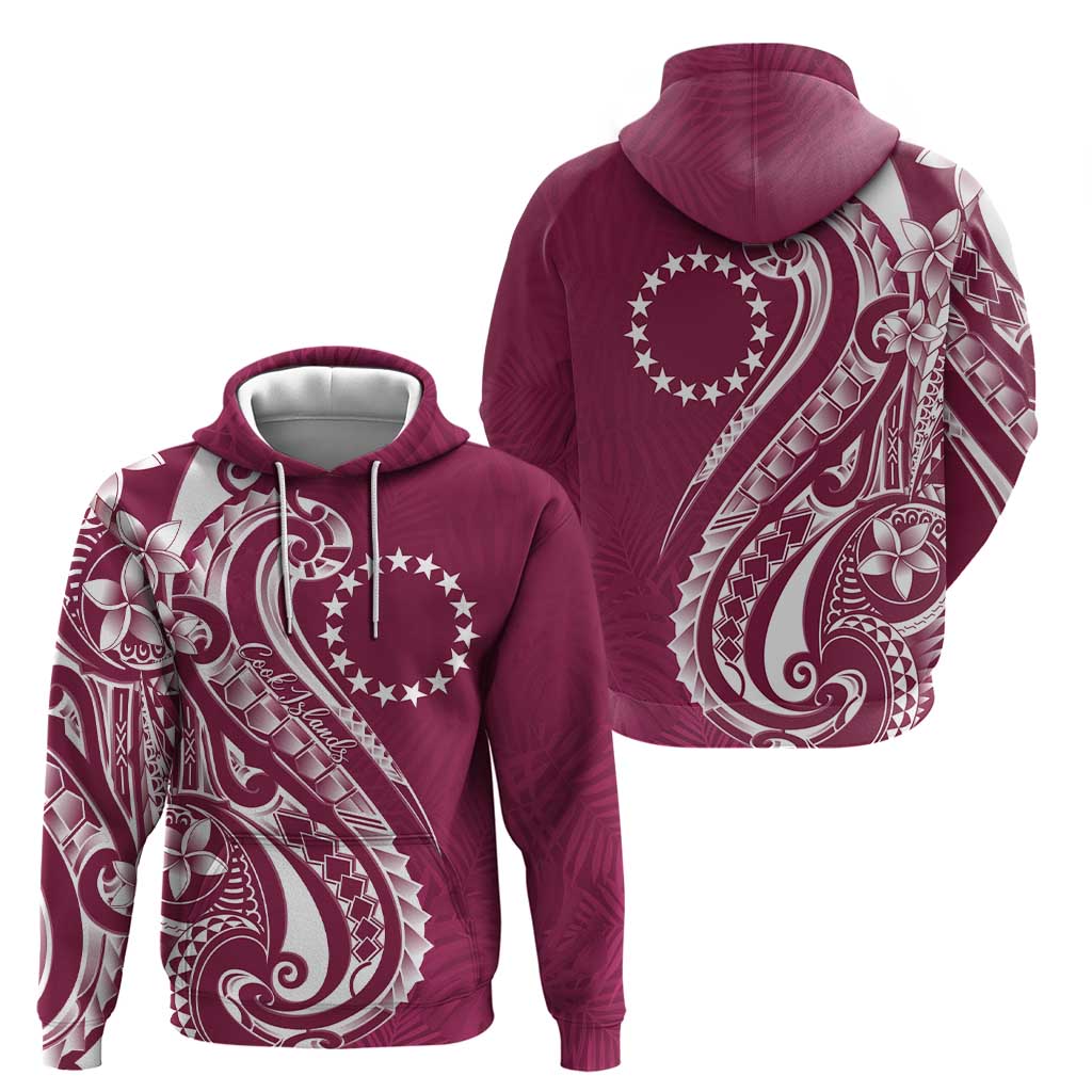 Kia Orana Cook Islands Zip Hoodie Maroon Plumeria Tropical Waves - Polynesian Pride