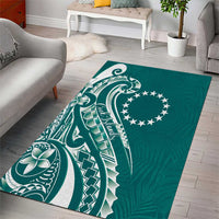 Kia Orana Cook Islands Area Rug Teal Plumeria Tropical Waves - Polynesian Pride