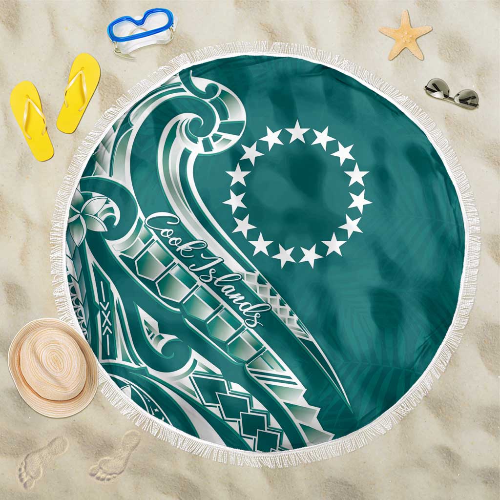 Kia Orana Cook Islands Beach Blanket Teal Plumeria Tropical Waves LT7 One Size 150cm Teal - Polynesian Pride