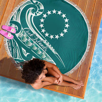 Kia Orana Cook Islands Beach Blanket Teal Plumeria Tropical Waves LT7 - Polynesian Pride