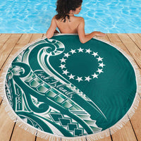Kia Orana Cook Islands Beach Blanket Teal Plumeria Tropical Waves LT7 - Polynesian Pride