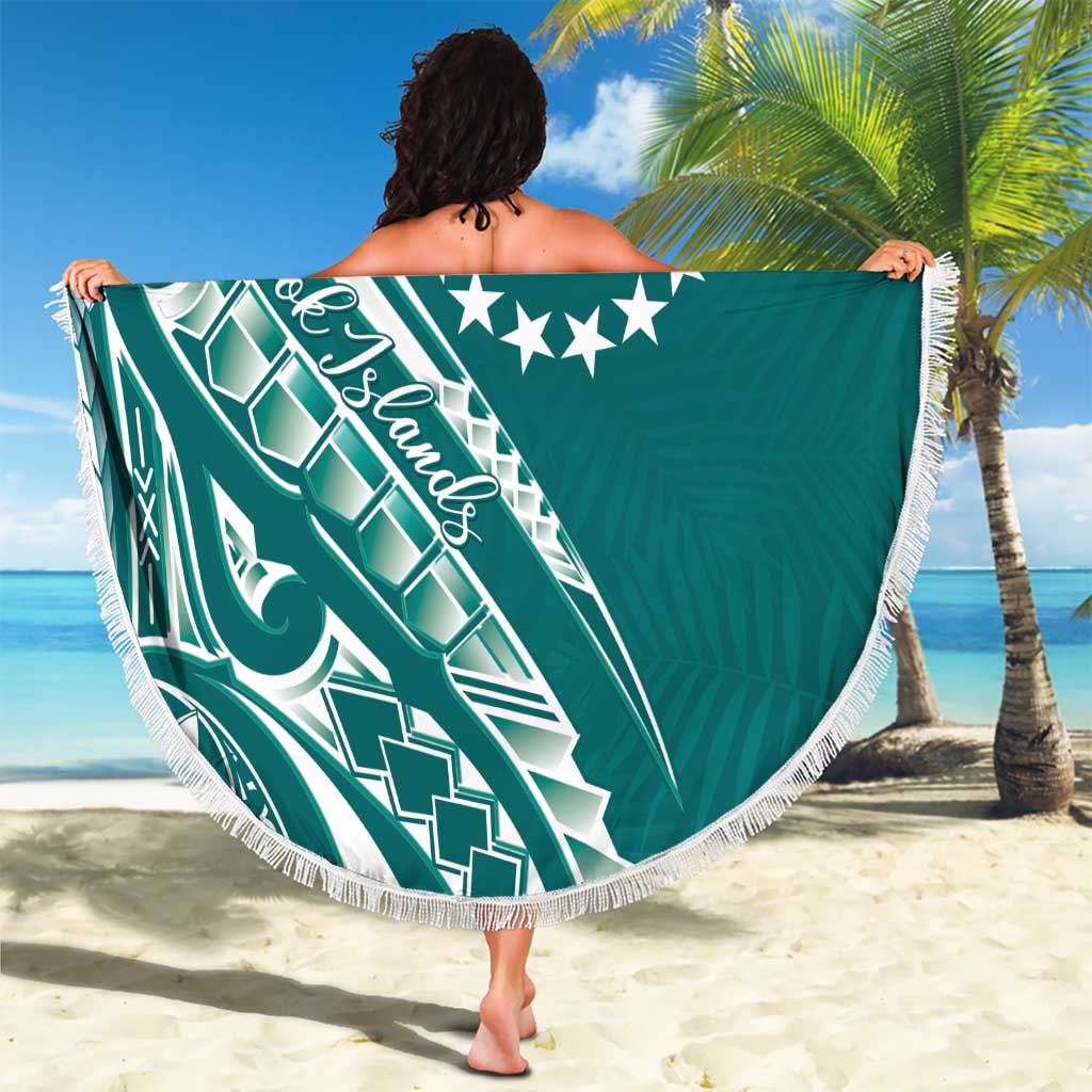 Kia Orana Cook Islands Beach Blanket Teal Plumeria Tropical Waves LT7 - Polynesian Pride
