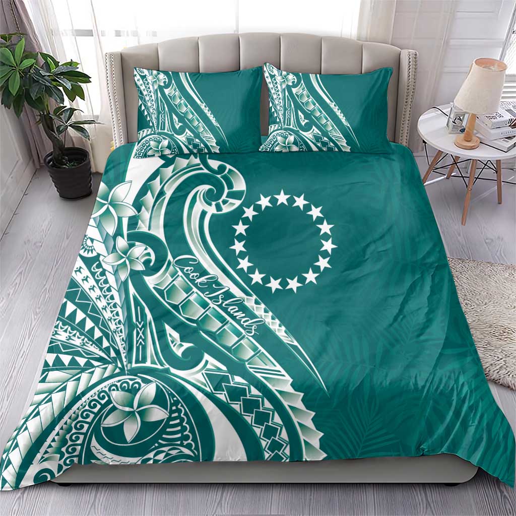 Kia Orana Cook Islands Bedding Set Teal Plumeria Tropical Waves - Polynesian Pride
