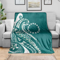 Kia Orana Cook Islands Blanket Teal Plumeria Tropical Waves - Polynesian Pride