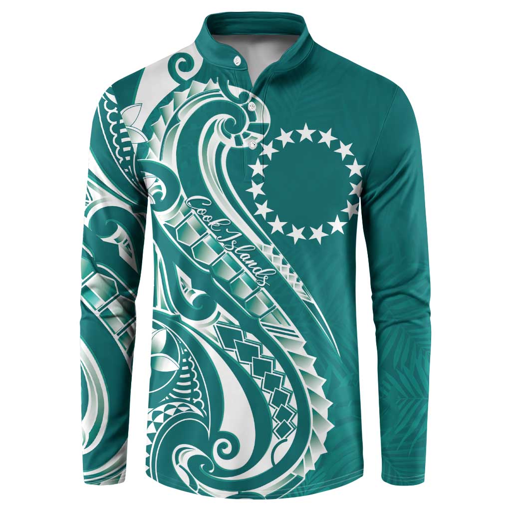 Kia Orana Cook Islands Button Sweatshirt Teal Plumeria Tropical Waves LT7 Teal - Polynesian Pride