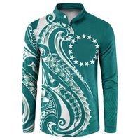 Kia Orana Cook Islands Button Sweatshirt Teal Plumeria Tropical Waves LT7 Teal - Polynesian Pride