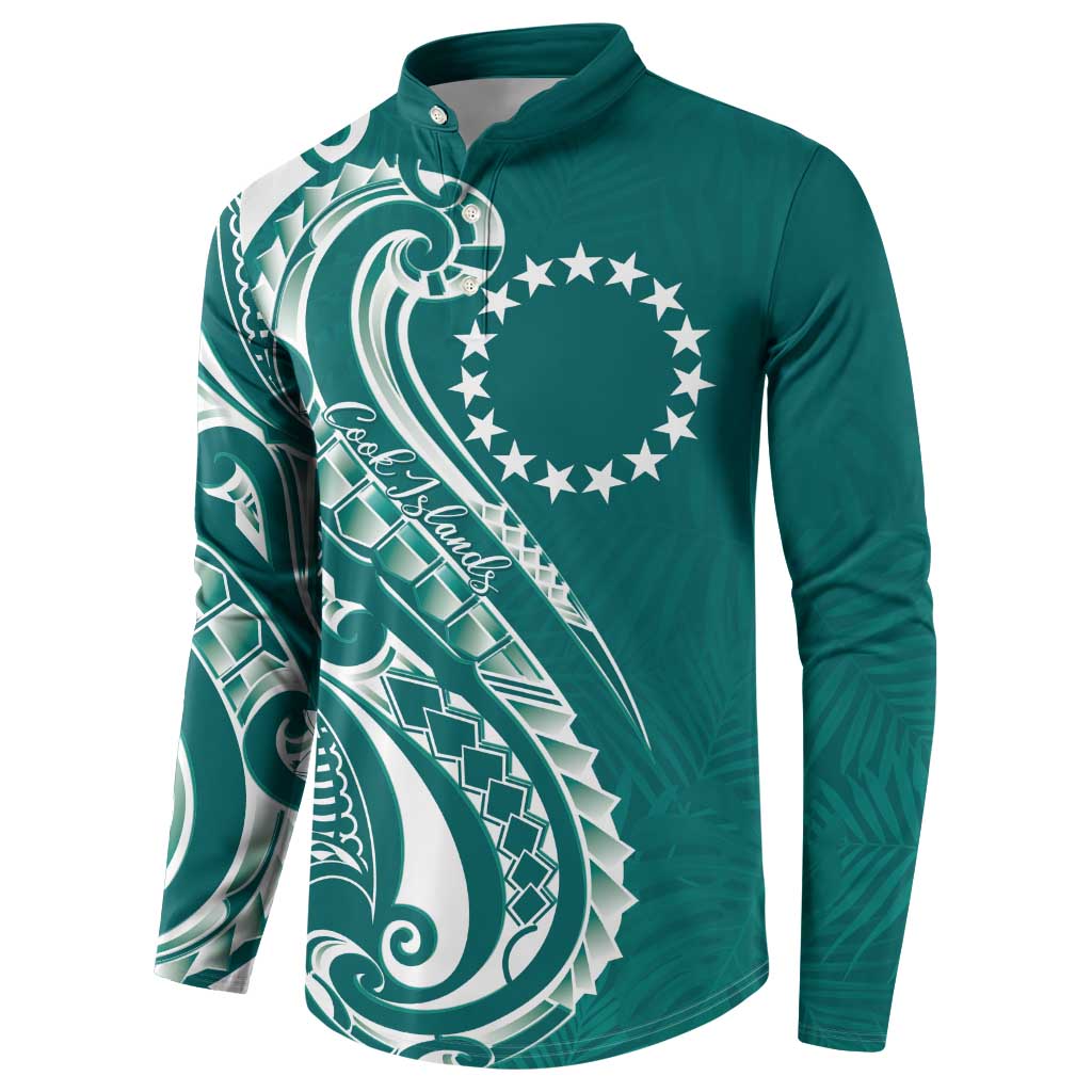 Kia Orana Cook Islands Button Sweatshirt Teal Plumeria Tropical Waves LT7 - Polynesian Pride