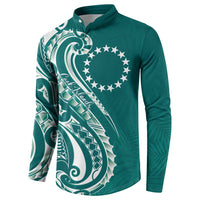 Kia Orana Cook Islands Button Sweatshirt Teal Plumeria Tropical Waves LT7 - Polynesian Pride