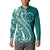Kia Orana Cook Islands Button Sweatshirt Teal Plumeria Tropical Waves - Polynesian Pride