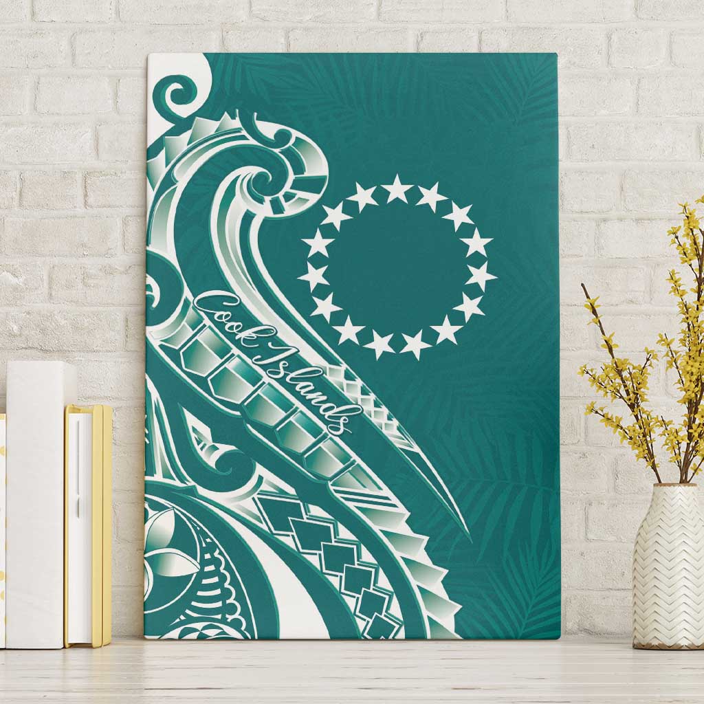 Kia Orana Cook Islands Canvas Wall Art Teal Plumeria Tropical Waves LT7 Without Frame Teal - Polynesian Pride