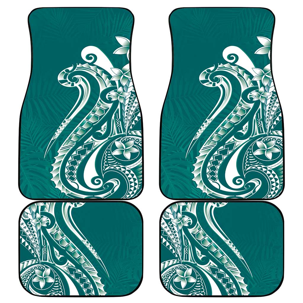 Kia Orana Cook Islands Car Mats Teal Plumeria Tropical Waves LT7 - Polynesian Pride
