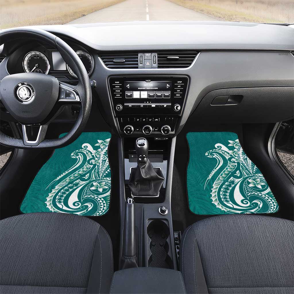 Kia Orana Cook Islands Car Mats Teal Plumeria Tropical Waves LT7 Set 2pcs - Front Teal - Polynesian Pride