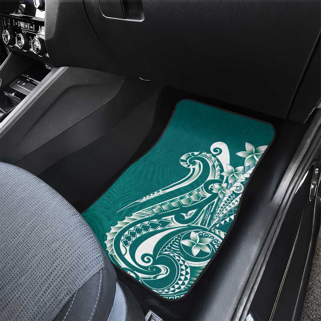 Kia Orana Cook Islands Car Mats Teal Plumeria Tropical Waves LT7 - Polynesian Pride