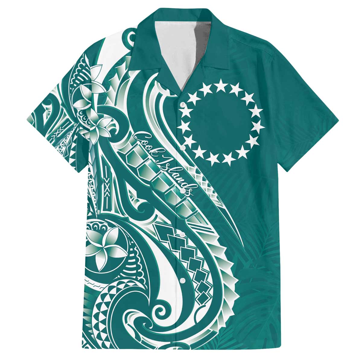 Kia Orana Cook Islands Family Matching Off The Shoulder Long Sleeve Dress and Hawaiian Shirt Teal Plumeria Tropical Waves - Polynesian Pride