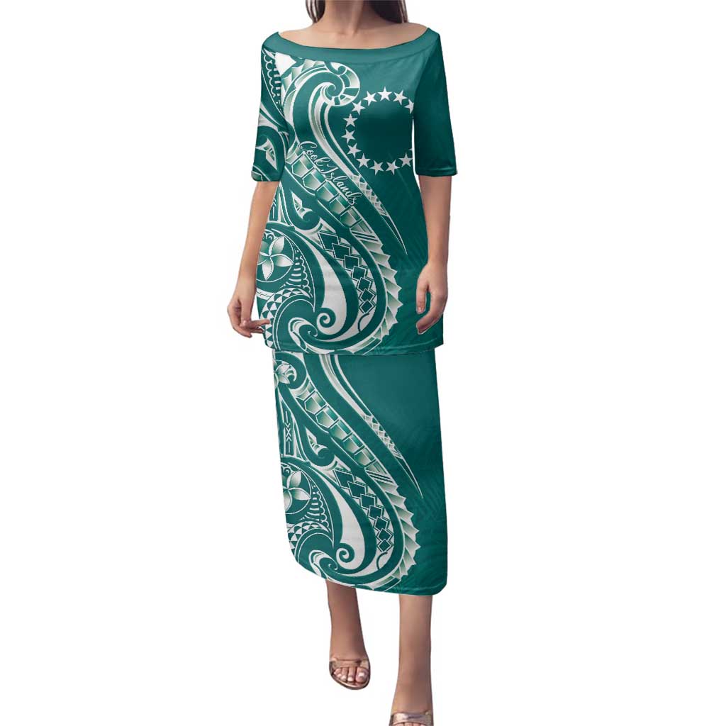Kia Orana Cook Islands Family Matching Puletasi and Hawaiian Shirt Teal Plumeria Tropical Waves - Polynesian Pride