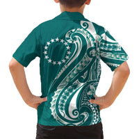 Kia Orana Cook Islands Family Matching Summer Maxi Dress and Hawaiian Shirt Teal Plumeria Tropical Waves - Polynesian Pride