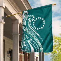 Kia Orana Cook Islands Garden Flag Teal Plumeria Tropical Waves - Polynesian Pride