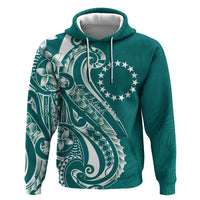 Kia Orana Cook Islands Hoodie Teal Plumeria Tropical Waves - Polynesian Pride