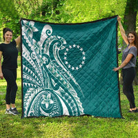 Kia Orana Cook Islands Quilt Teal Plumeria Tropical Waves - Polynesian Pride