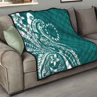 Kia Orana Cook Islands Quilt Teal Plumeria Tropical Waves - Polynesian Pride