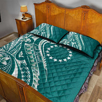 Kia Orana Cook Islands Quilt Bed Set Teal Plumeria Tropical Waves - Polynesian Pride
