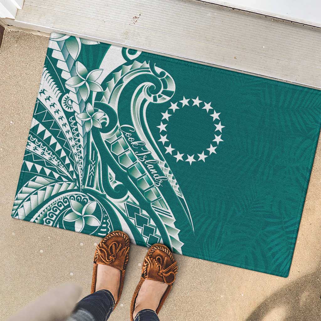 Kia Orana Cook Islands Rubber Doormat Teal Plumeria Tropical Waves LT7 - Polynesian Pride