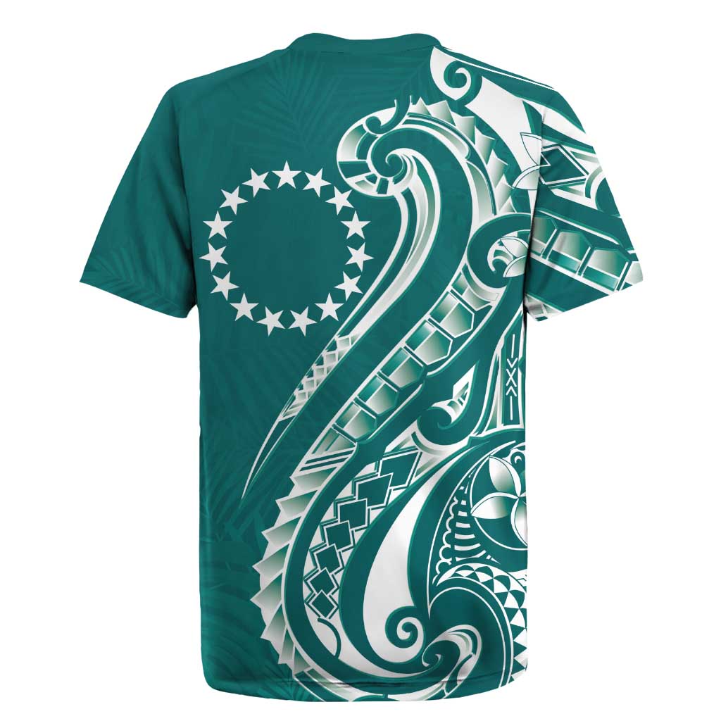 Kia Orana Cook Islands Rugby Jersey Teal Plumeria Tropical Waves LT7 - Polynesian Pride