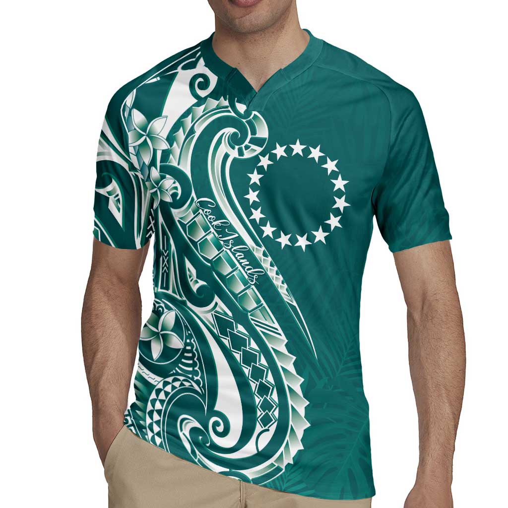 Kia Orana Cook Islands Rugby Jersey Teal Plumeria Tropical Waves LT7 - Polynesian Pride