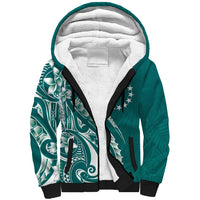 Kia Orana Cook Islands Sherpa Hoodie Teal Plumeria Tropical Waves LT7 Unisex Teal - Polynesian Pride