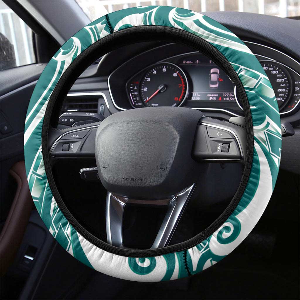 Kia Orana Cook Islands Steering Wheel Cover Teal Plumeria Tropical Waves LT7 - Polynesian Pride