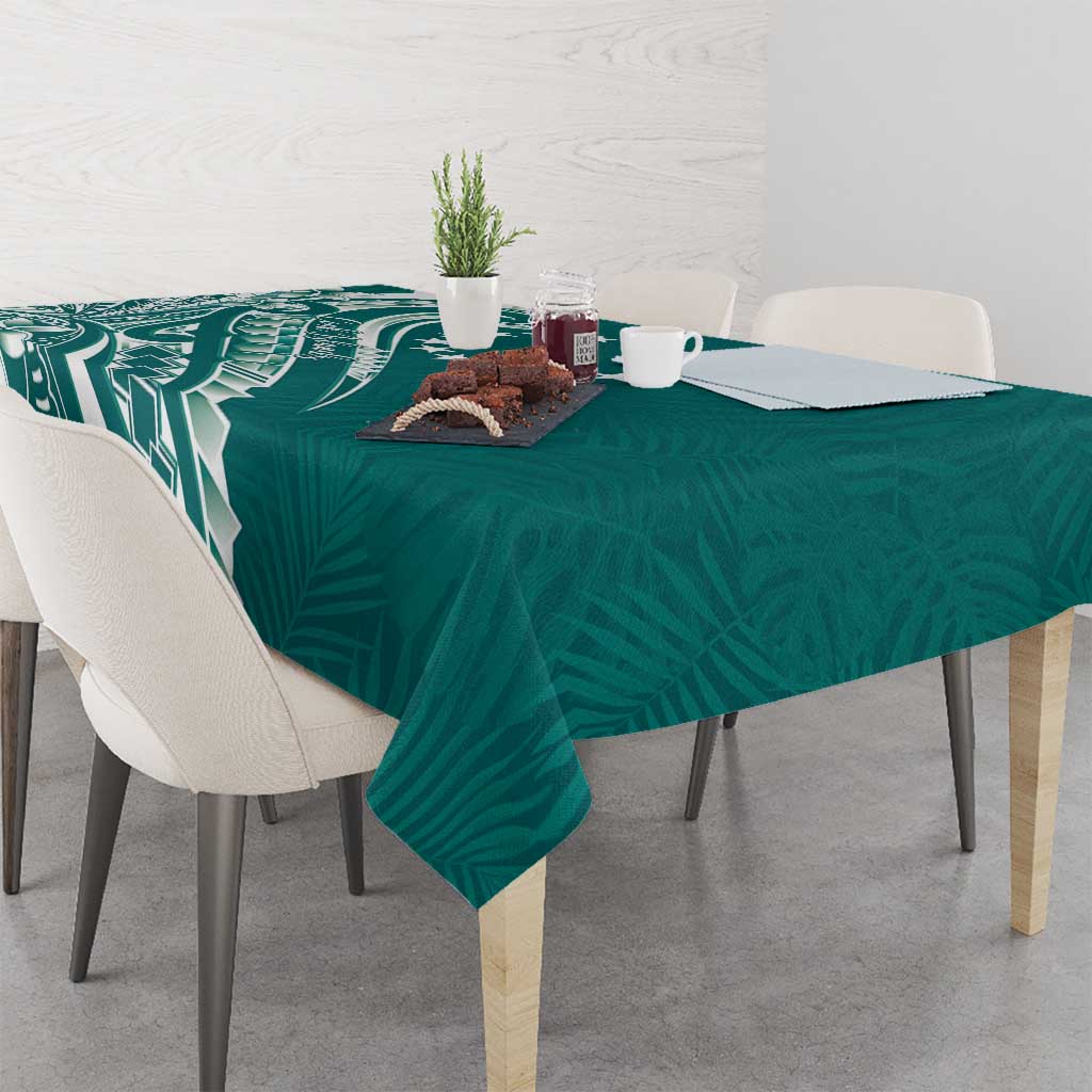 Kia Orana Cook Islands Tablecloth Teal Plumeria Tropical Waves LT7 - Polynesian Pride