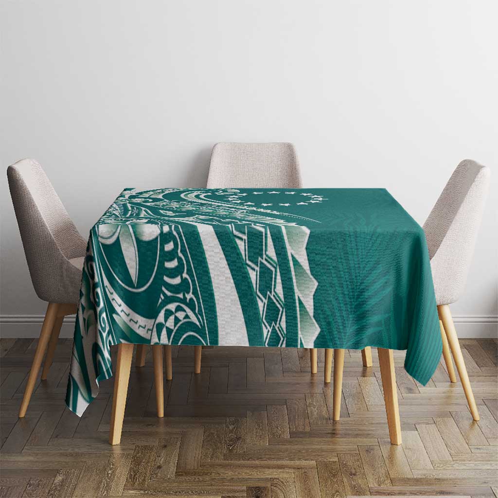 Kia Orana Cook Islands Tablecloth Teal Plumeria Tropical Waves LT7 - Polynesian Pride