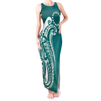 Kia Orana Cook Islands Tank Maxi Dress Teal Plumeria Tropical Waves - Polynesian Pride