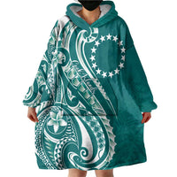 Kia Orana Cook Islands Wearable Blanket Hoodie Teal Plumeria Tropical Waves - Polynesian Pride