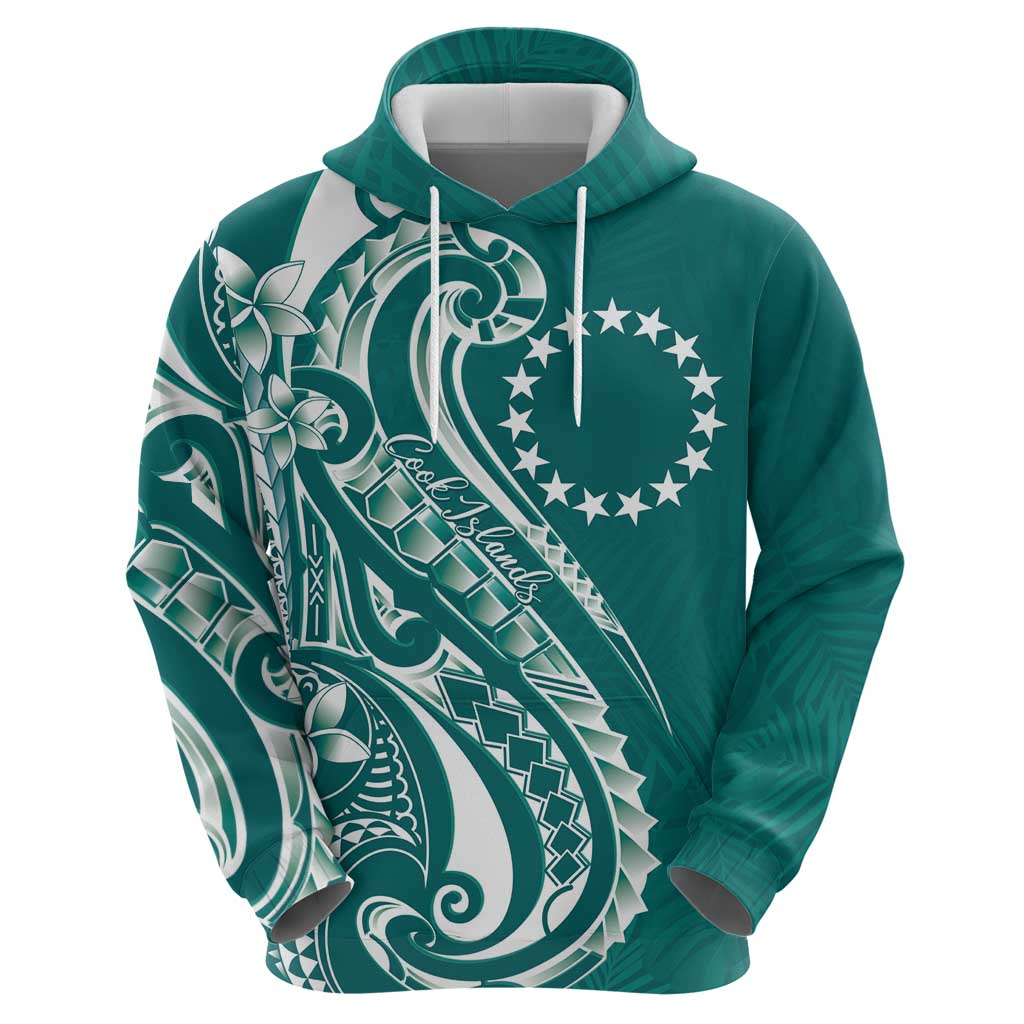 Kia Orana Cook Islands Zip Hoodie Teal Plumeria Tropical Waves - Polynesian Pride