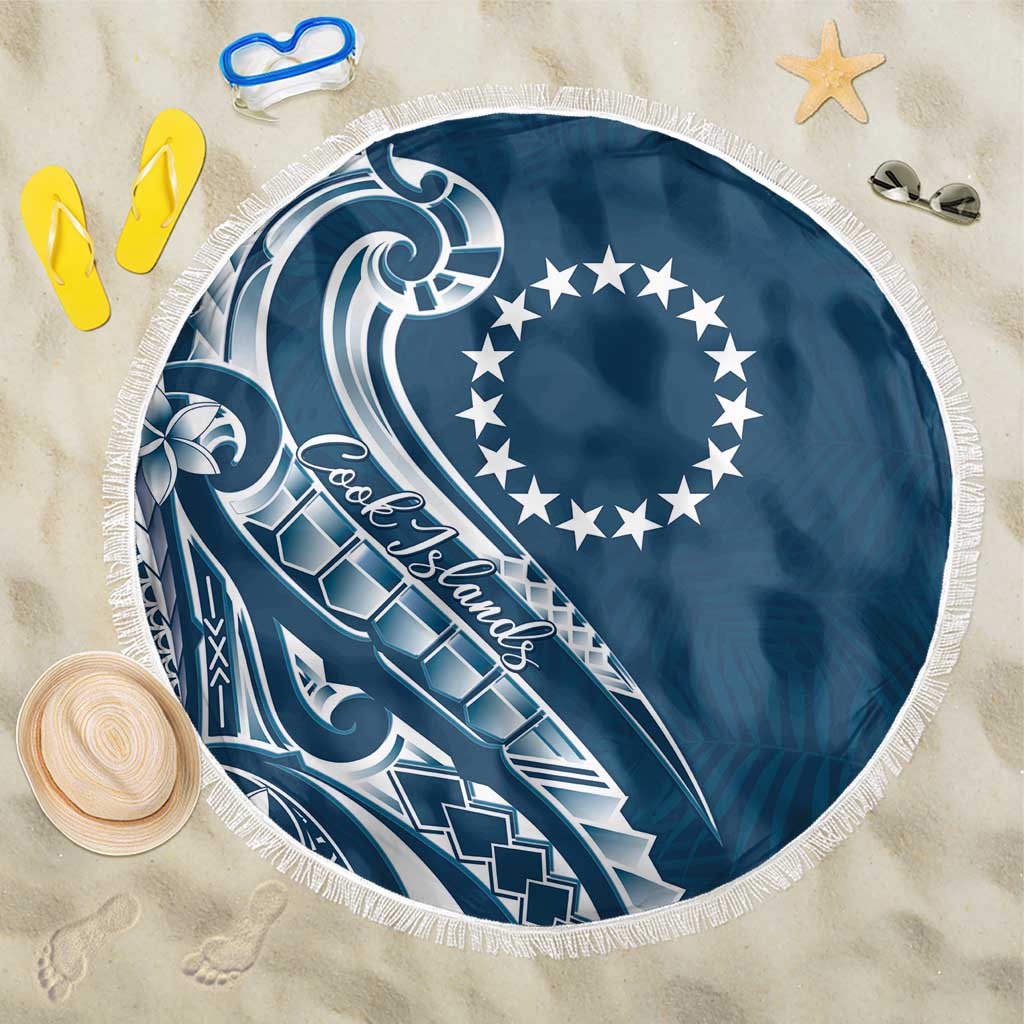 Kia Orana Cook Islands Beach Blanket Auika Plumeria Tropical Waves LT7 One Size 150cm Navy Blue - Polynesian Pride