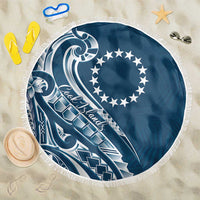 Kia Orana Cook Islands Beach Blanket Auika Plumeria Tropical Waves LT7 One Size 150cm Navy Blue - Polynesian Pride