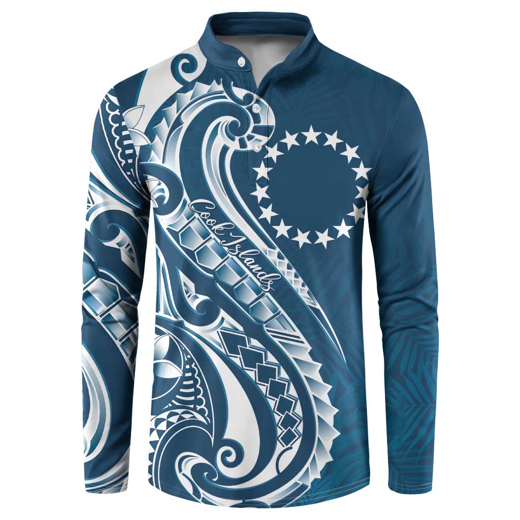 Kia Orana Cook Islands Button Sweatshirt Auika Plumeria Tropical Waves LT7 Navy Blue - Polynesian Pride