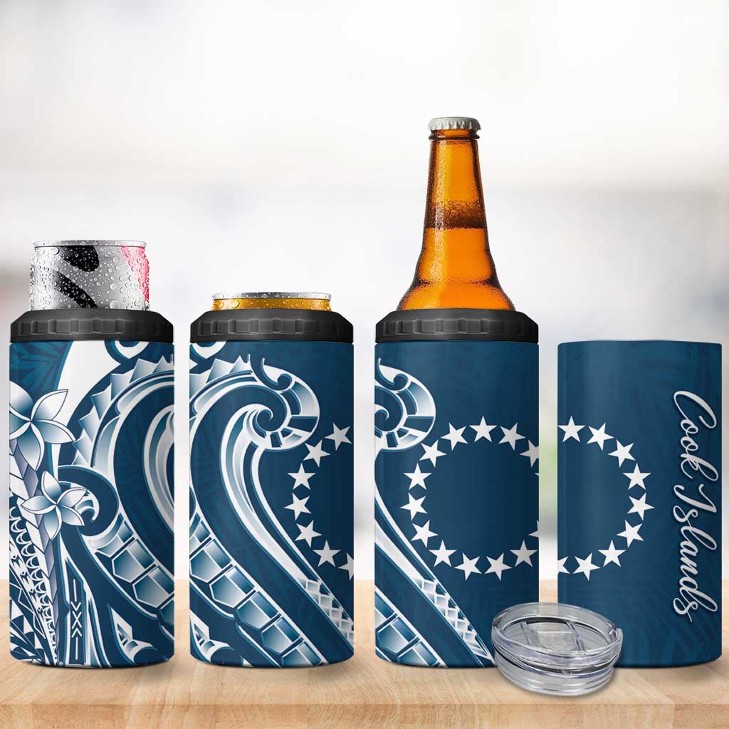 Kia Orana Cook Islands 4 in 1 Can Cooler Tumbler Auika Plumeria Tropical Waves - Polynesian Pride