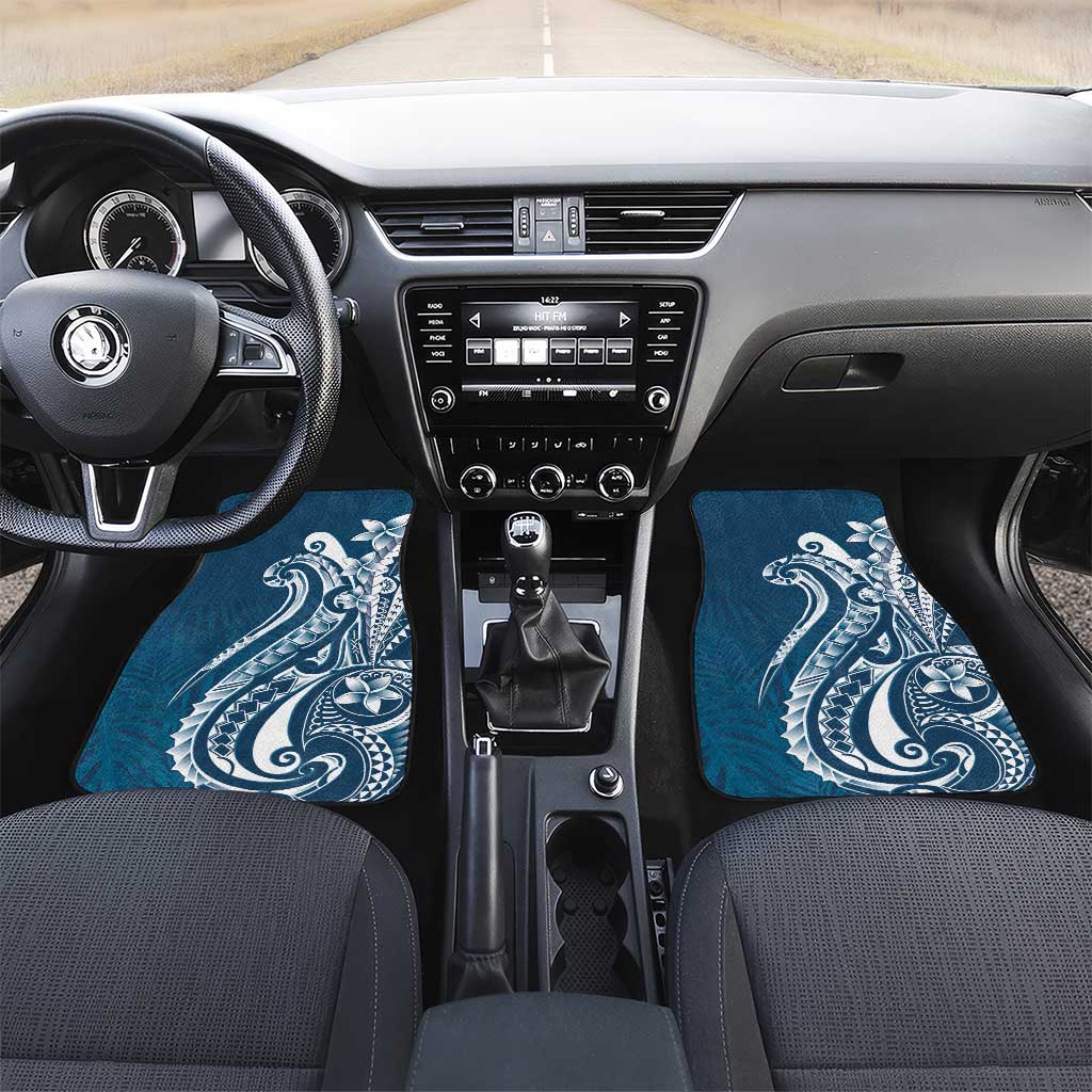 Kia Orana Cook Islands Car Mats Auika Plumeria Tropical Waves LT7 Set 2pcs - Front Navy Blue - Polynesian Pride