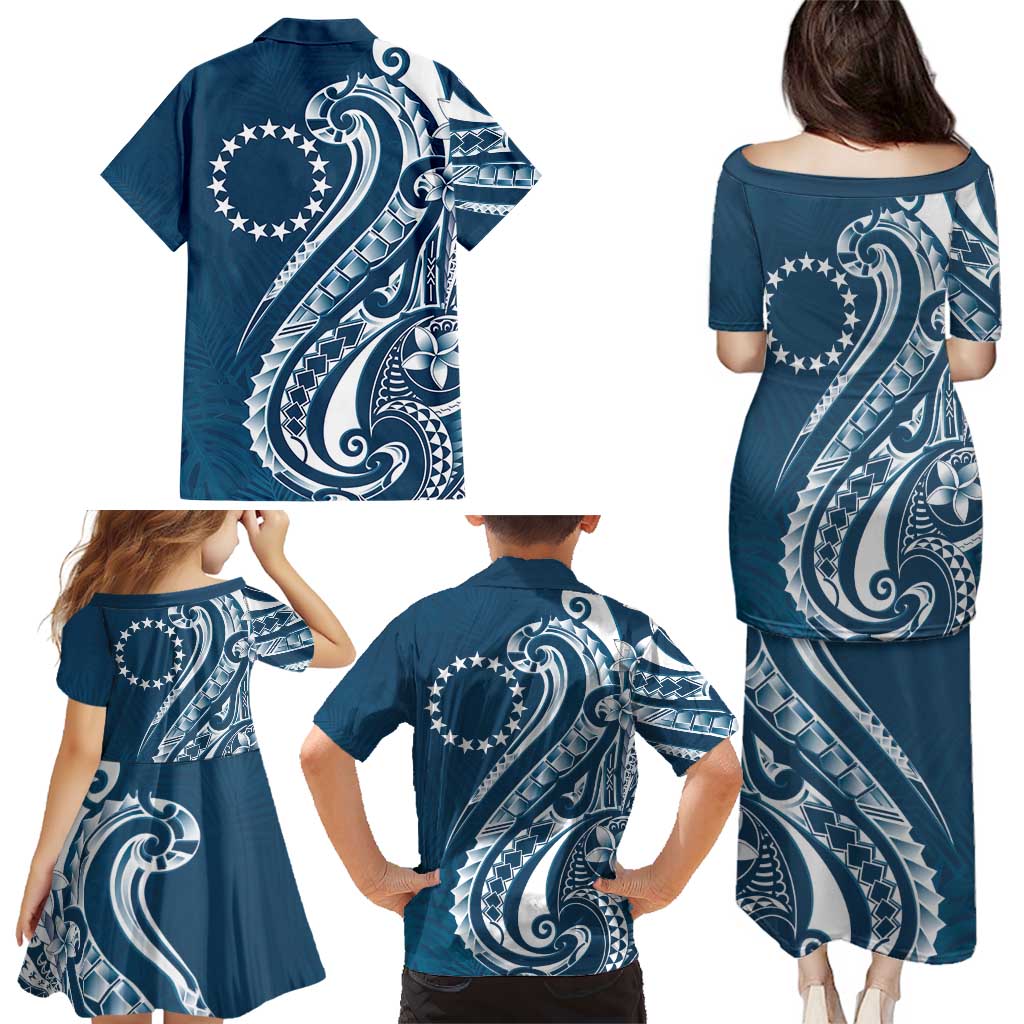 Kia Orana Cook Islands Family Matching Puletasi and Hawaiian Shirt Auika Plumeria Tropical Waves - Polynesian Pride