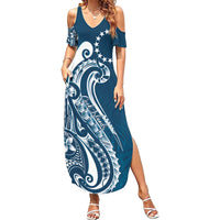 Kia Orana Cook Islands Family Matching Summer Maxi Dress and Hawaiian Shirt Auika Plumeria Tropical Waves - Polynesian Pride
