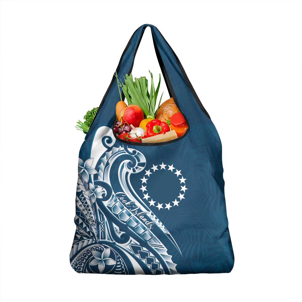 Kia Orana Cook Islands Grocery Bag Auika Plumeria Tropical Waves LT7 1-pack One Size Navy Blue - Polynesian Pride