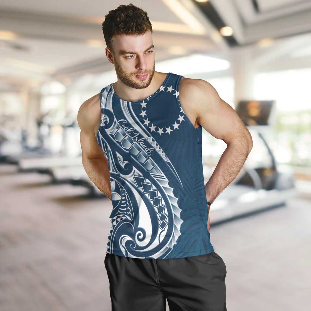 Kia Orana Cook Islands Men Tank Top Auika Plumeria Tropical Waves LT7 Navy Blue - Polynesian Pride