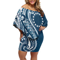 Kia Orana Cook Islands Off Shoulder Short Dress Auika Plumeria Tropical Waves - Polynesian Pride