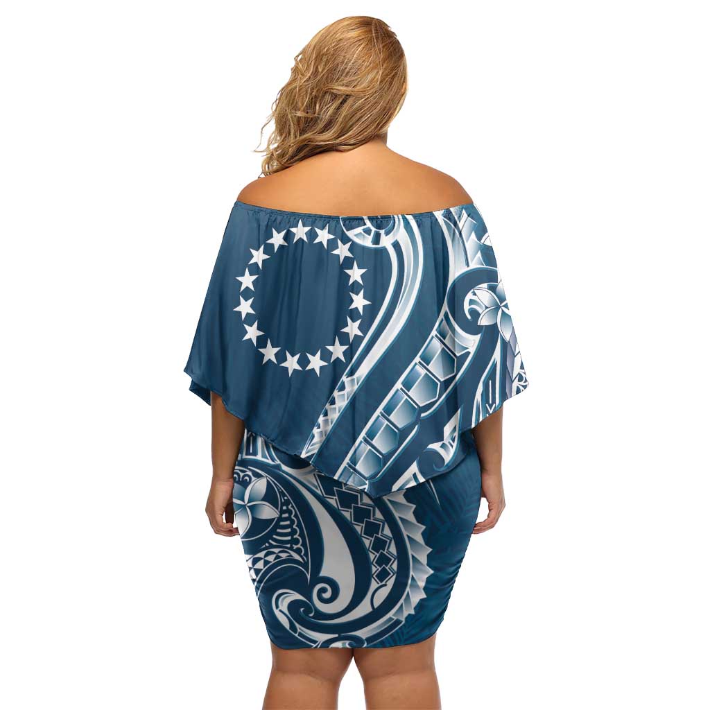 Kia Orana Cook Islands Off Shoulder Short Dress Auika Plumeria Tropical Waves - Polynesian Pride